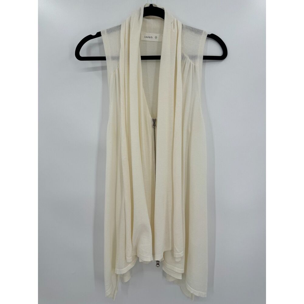 LAURIE B. Cream Zip Front Sleeveless Lightweight Ruffle Top Size S